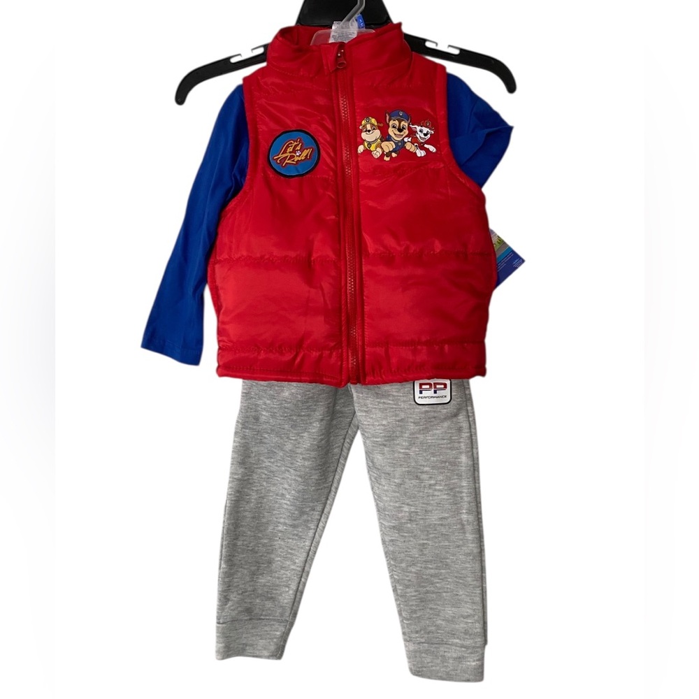 New With Tags Paw Patrol Puffer Vest Jogger Pants 3 Piece Set Baby Boy Size 3T